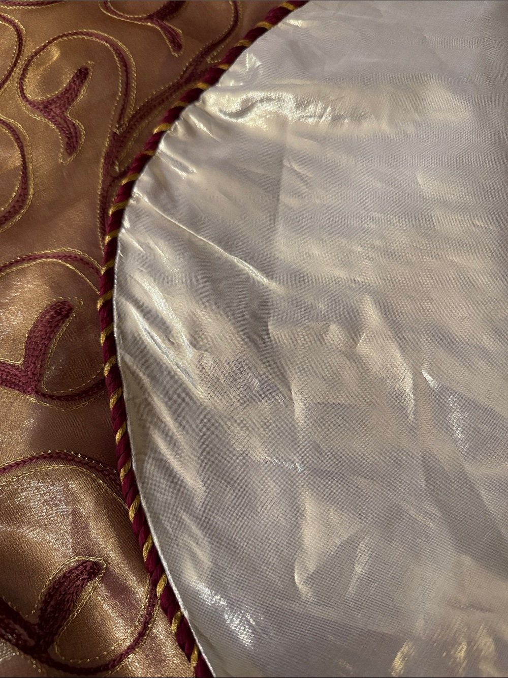 Gold and Burgundy Quilted Tree Skirt with Tassels - Picture 11 of 11